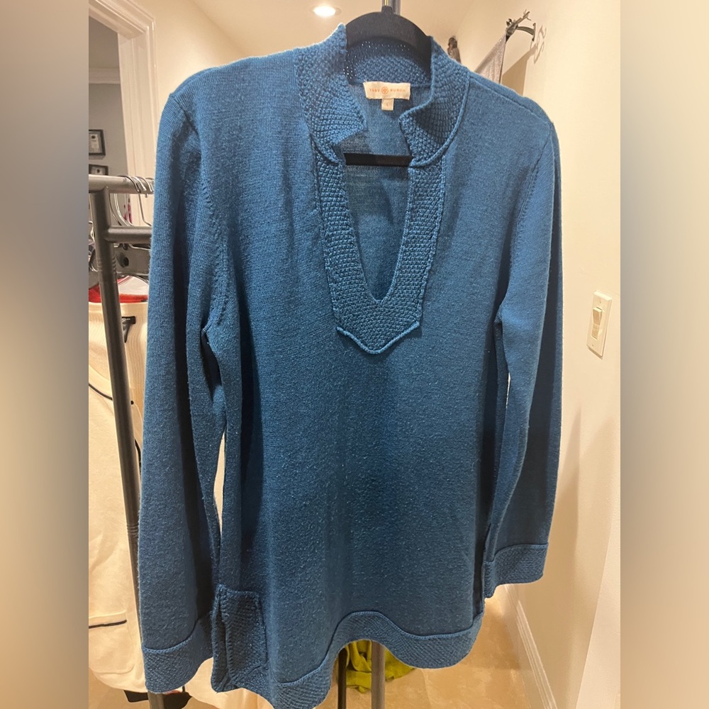 Tory Burch Teal Tunic Sweater